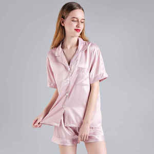 FUNG 3034 Hot Pijama Set Mulheres Satin Sleepwear Curto Pijama De Seda Conjunto em Rosa Escuro Popular Personalização Home Wear - Product Image 2
