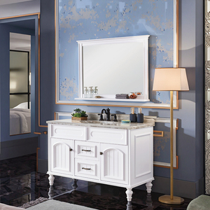 Hiện Đại Pháp Phong Cách Rắn Gỗ Phòng Tắm <span class=keywords><strong>Vanity</strong></span> Thanh Lịch Sơn Bảng Điều Chỉnh Sàn Đứng Tắm Gương Với Gốm Lưu Vực - Product Image 2