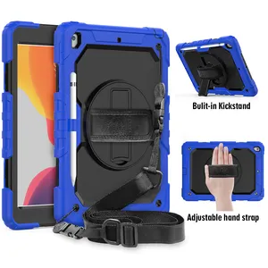 Strap rotating hand held shockproof tablet cover for 9th iPad 10.2 sling grip case build in screen protector