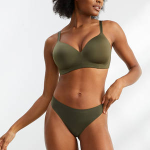 Cintura bassa in <span class=keywords><strong>microfibra</strong></span> liscia elasticizzata con copertura posteriore sfacciata perizoma senza cuciture Set <span class=keywords><strong>reggiseno</strong></span> e mutandine da donna di tutti i giorni - Product Image 2