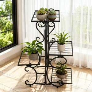Support à fleurs en fer forgé à plusieurs niveaux, étagère de rangement pour plantes d'intérieur et d'extérieur, pour plantes succulentes et verdure, salon, balcon - Product Image 1