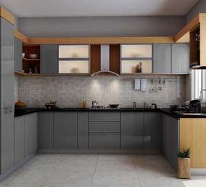 Custom Modular U Shape Imported <b>Waterproof</b> PVC Sheet Wooden Kitchen <b>Cabinets</b> for Apartment - Product Image 5