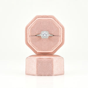 Taimy Boîte à bagues en velours à 3 emplacements de haute qualité Boîte à bagues de fiançailles octogonale rose Boîte à bijoux mini octogonale avec logo personnalisé en gros - Product Image 6