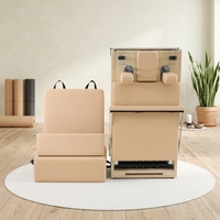 Reformer Pilates Haut de Gamme Pliable en Bois d'Oke Blanc avec Boîte et Planche de Saut Intégrées
