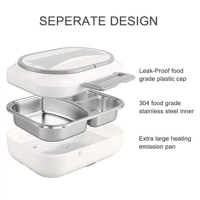 Boîte à lunch en acier inoxydable à chauffage électrique 60W avec 3 séparateurs 1.0L chauffe-aliments couvercle en plastique à usage de bureau