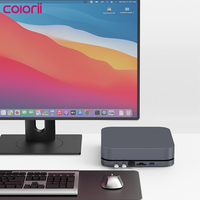 Base de Conexión USB-C de Aluminio para Mac Mini M4, Carcasa para SSD/HDD SATA de 2.5'', 5Gbps, 4K HDMI, DP, USB-A, Lector de Tarjetas SD/TF