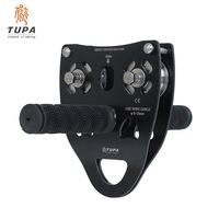 Poulie de zipline noire 45kN en acier inoxydable avec roulements à billes, fabriquée en Chine, pièce TP-Q9639, équipement d'aventure scolaire en plein air