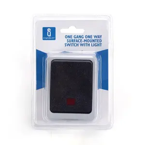 Interruptor de montaje en superficie de 1 vía y 1 salida, color gris, ideal para controlar la iluminación en espacios interiores. - Product Image 2