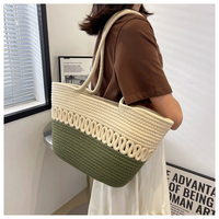 Tas bahu benang katun kerangka tas tenun musim panas baru kapasitas besar tas jerami Perancis liburan tepi pantai Totes wanita