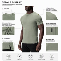 T-shirt de sport pour homme à manches raglan, col rond, fentes latérales, respirant, séchage rapide, doux pour la peau, personnalisable OEM, marque privée