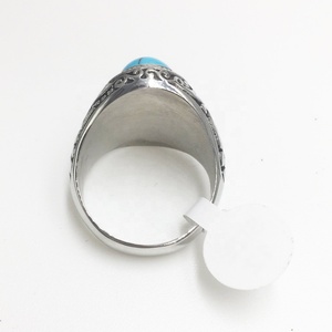 Bague vintage en acier inoxydable avec grande pierre ovale bleu turquoise, cadeau pour lui, bague classique vintage gothique pour homme avec pierre artificielle - Product Image 3