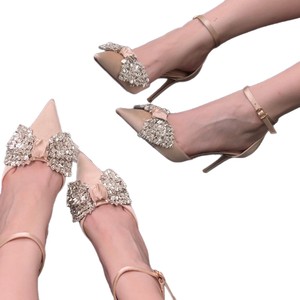 2026 Summer New Women Champagne Rhinestone High <b>Heels</b> Pointed <b>Toe</b> <b>Closed</b> <b>Toe</b> Bowknot Sexy Stiletto Fairy Style Dress Shoes - Product Image 4