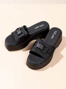 Sandalias de Plataforma con Cuña Negra para Mujer, con Hebilla Metálica y Punta Abierta, para la Playa, Venta al Por Mayor - Product Image 3