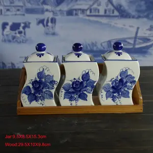代尔夫特蓝罐设置手工制造在荷兰复古厨房罐子风车船花