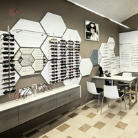 MOOKOO Présentoir à lunettes moderne personnalisé en bois blanc et gris avec éclairage LED pour un montage mural facile et luxueux