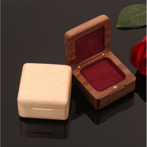 Wooden Jewelry Box Square Solid Wood <b>Ring</b> <b>Storage</b> Case Red Velvet Lining Simple Style Customizable Size - Product Image 1