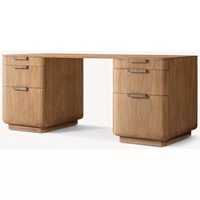 Bureau de direction traditionnel en bois massif avec 6 tiroirs, double piétement en chêne blanc, bureau à domicile, table d'étude écologique et durable