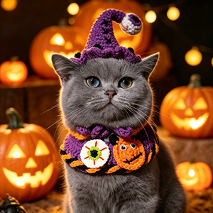 Gorro de punto de algodón hecho a mano para gatos y perros de Halloween, decoraciones de calabaza para el Festival de los Fantasmas - Product Image 1