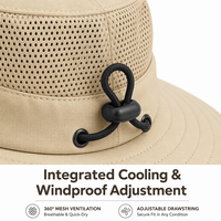 Sombrero de Sol de Popelina Caqui con Solapa para el Cuello UPF 50+ Impermeable de Ala Ancha con Malla Transpirable para Safari, Pesca, Senderismo, Venta al por Mayor, Logotipo Personalizado OEM
