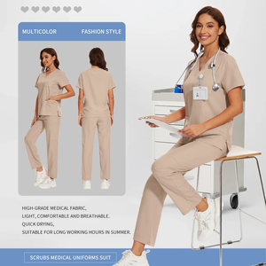 Bán Buôn Unisex Y Tế Căng V-Cổ Top Thẳng Quần Co Giãn Phẫu Thuật Biểu Tượng Tùy Chỉnh Y Tá Điều Dưỡng Bộ Tẩy Tế Bào Chết Đồng Phục Bộ - Product Image 2