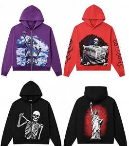 Sweat-shirt à capuche zippé en coton délavé vintage, sweat-shirt graphique, streetwear hip-hop, veste à capuche pour homme - Product Image 1