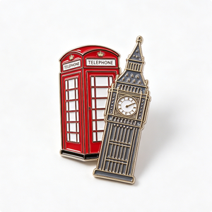 Pin Metálico Esmaltado Duro con Diseño de Cabina Telefónica Roja de Londres y Big Ben, Chapado en Oro, Forma Irregular, Souvenir Coleccionable - Product Image 5