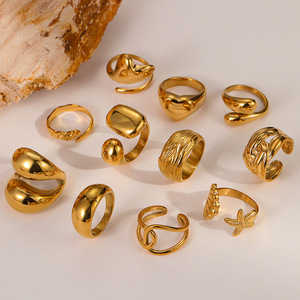 Anillo de Acero Inoxidable de Lujo para Mujer, Diseño Geométrico Irregular Único, Banda Abierta de Titanio, Joyería Minimalista de Alta Gama - Product Image 1
