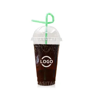أكواب بلاستيكية مخصصة logo12oz 16 أونصة 24 أونصة 32 أونصة PET PLA صديقة للبيئة بدون فراولة قهوة مشروبات شفافة لحفلات المتاجر