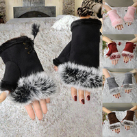 Gants mi-doigts KAIXI pour femmes, en daim de lapin, chauds et confortables pour l'hiver