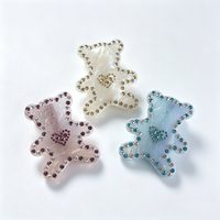Pince à cheveux Fanxing personnalisée en acétate, forme d'ours ornée de strass, paillettes irisées, style Kawaii, pince requin, mignonne, Y2K, usage quotidien
