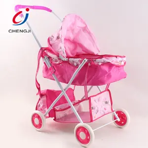 Adorabili bambole a quattro ruote pieghevoli in ferro rosa per ragazza, carrozzina giocattolo per bambini con borsa