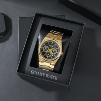 Montre à quartz pour homme avec bracelet en acier doré et cadran à trois aiguilles, montre-bracelet de style professionnel