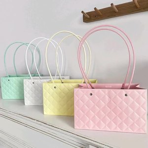 Sac à fleurs de luxe couleur macaron, sac en papier gaufré losanges, sac à fleurs portable pour boutique de fleurs - Product Image 3