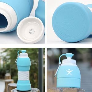 Bouteille d'eau pliable en silicone platine de qualité alimentaire personnalisée de 580 ml, sans BPA, gobelet de sport pliable avec mousqueton - Product Image 4