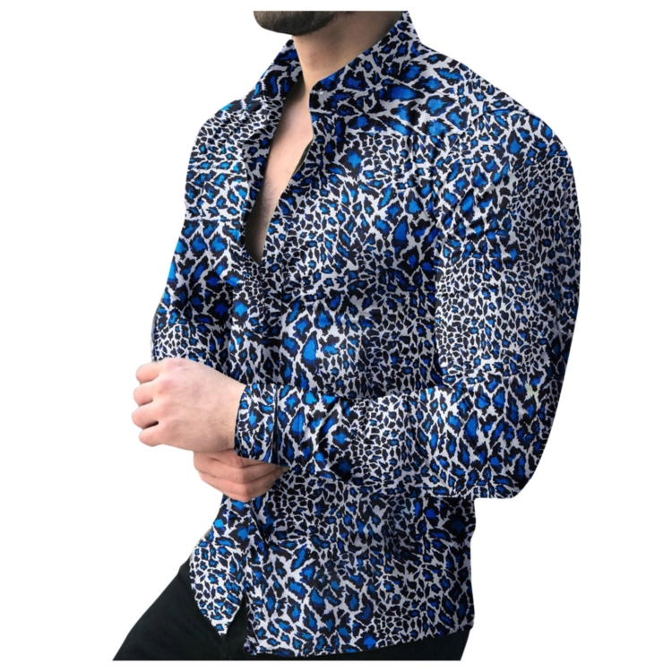 mens butterfly dress shirt CL240926 Mens Business Casual Shirt - Long Sleeve Lapel Button -  Comfortable Printed Fabric