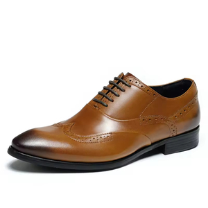 Chaussures Oxford pour homme en cuir véritable, style britannique haut de gamme, formelles, à lacets, bout pointu, fabriquées à la main, antidérapantes - Product Image 6