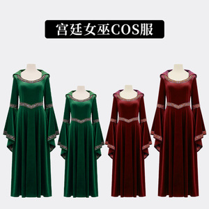Robe de cosplay de sorcière en velours bordeaux, style cour médiévale, robe à manches longues, costume d'anime pour adultes et enfants - Product Image 4