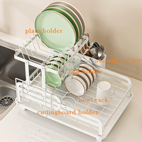 Étagères pliables à 2 étages pour égouttoir de cuisine Plaque de séchage de la vaisselle en acier Support de rangement pour ustensiles Étagère Organisateur d'évier