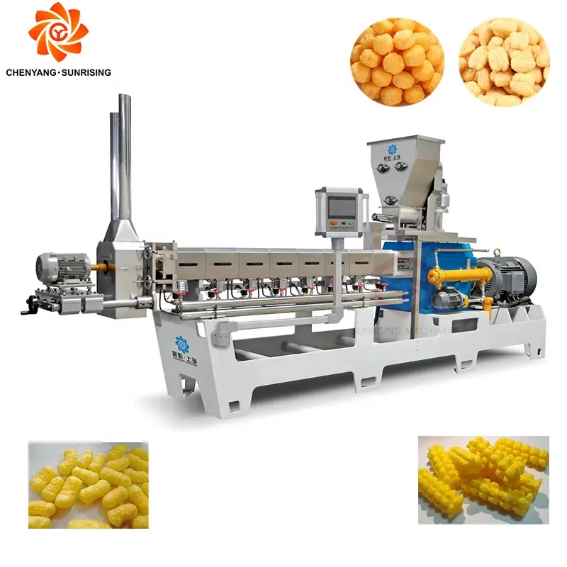 Twin Screw Cheese Ball puffing corn ring extruded corn puffed snacks food production line