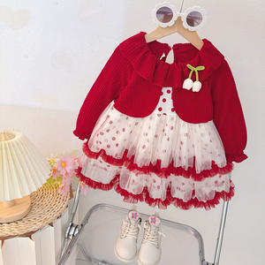 Vestito alla Moda per Bambina 1-4 Anni Primavera e <span class=keywords><strong>Autunno</strong></span> Abito Principessa a Due Pezzi Finto con Pois e Rete a Tulipano - Product Image 4