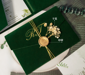 Busta di carta piegata all'ingrosso per matrimonio in velluto romantico biglietti d'invito di nozze con fiori secchi - Product Image 4