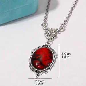 Collier avec pendentif ovale en quartz rouge sang gothique pour femmes, collier de vampire pour Halloween, bijoux de sorcière en relief, colliers vintage - Product Image 4