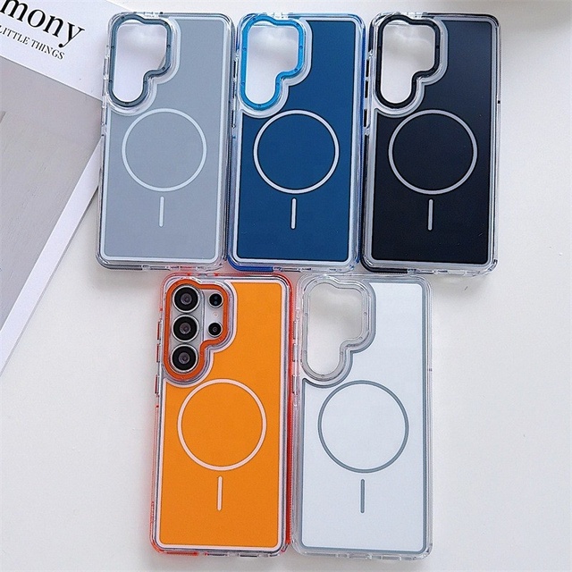 For Samsung Galaxy S23 S24 S25 S26 Ultra Cover Clear Metal Magnetic Camera Shockproof Two Tone Border Strong Luxury