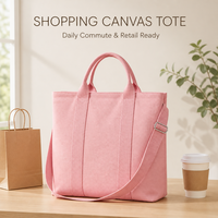 Sac fourre-tout en toile pour femme, rose uni, avec poignées courtes et bandoulière réglable, sangle verticale renforcée, logo personnalisé