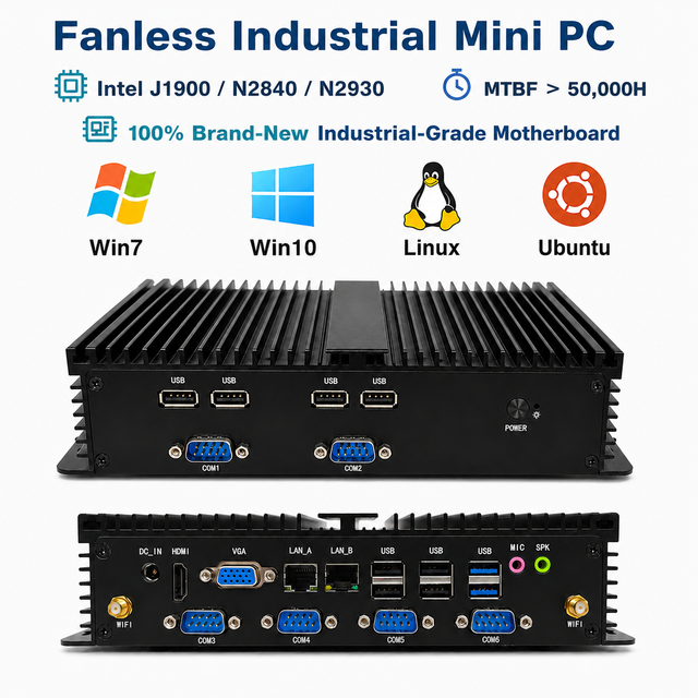 Fanless Industrial Mini PC Intel Celeron J1900 N2840 N2930 6 COM 2LAN DDR3L 1333MHz Max 8GB RAM Optional Wi-Fi 4G VGA+