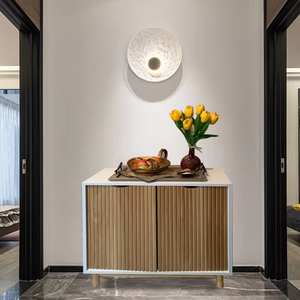 Modern Style Accent <b>Bathroom</b> Floor <b>Cabinet</b> Solid <b>Wood</b> Rattan Storage Sideboard Buffet with Door for Living Room - Product Image 3