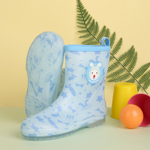 Bottes de pluie pour enfants avec motifs de dessins animés, en tissu coton, bottes d'eau pour étudiants, semelle antidérapante, chaussures en caoutchouc résistantes à l'eau - Product Image 3