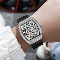 Montre mécanique automatique pour homme, design unique, nouveau modèle, diamant brillant, zircon, boîtier lumineux, résistant à l'eau, tourbillon ajouré