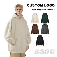Sweat à capuche unisexe 530G en coton/fibre de bambou brodé, coupe oversize à épaules tombantes, avec poche, taille européenne, tendance