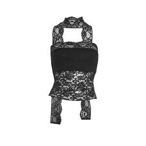 Viviblook Q25TP439 Nouveau débardeur d'été sexy en dentelle transparente sans bretelles avec écharpe pour femme - Product Image 6